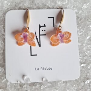 Boucles orchidées oranges coeur violet